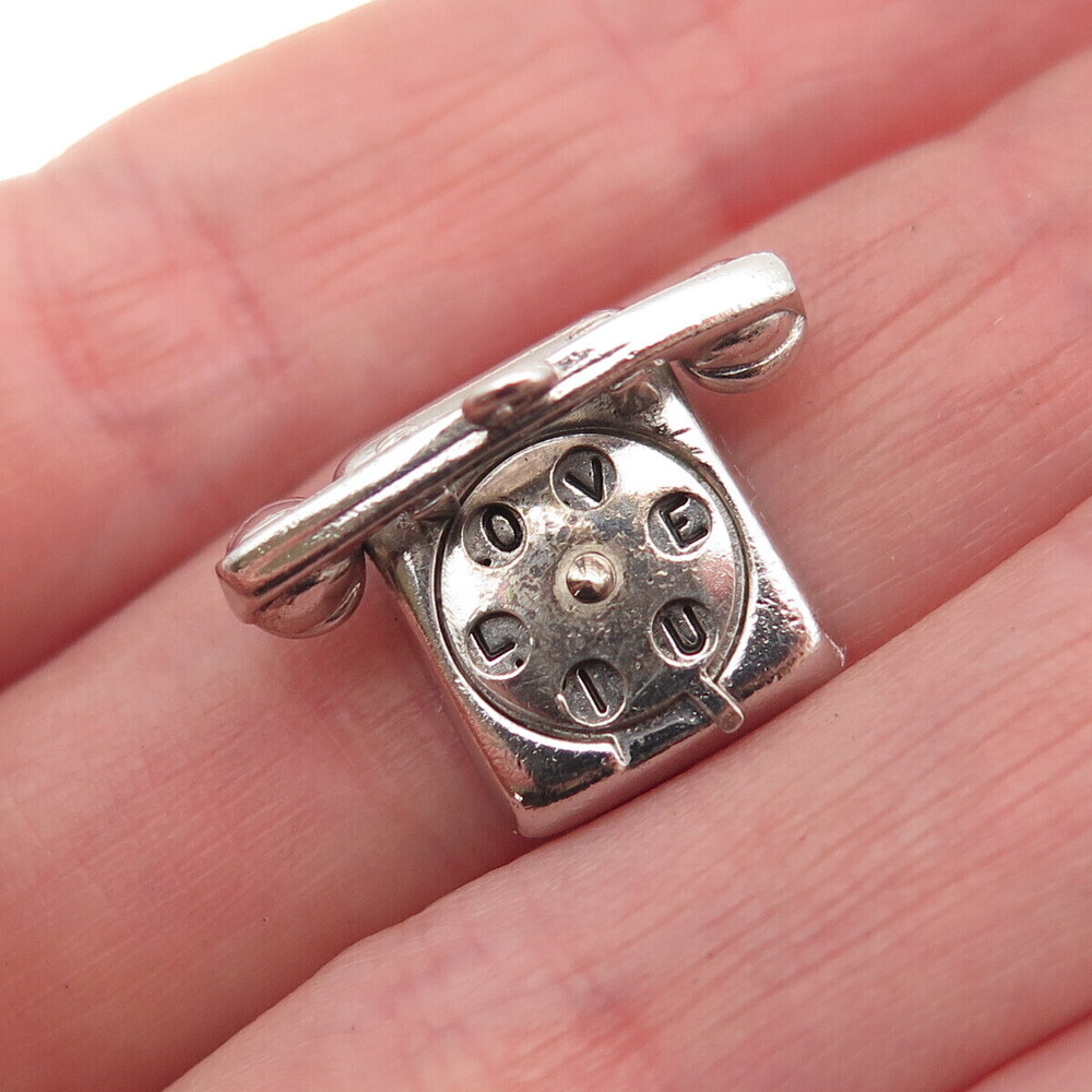 Wells Sterling Silver Antique Art Deco Rotary Phone I Love You 3D Mini Pendant